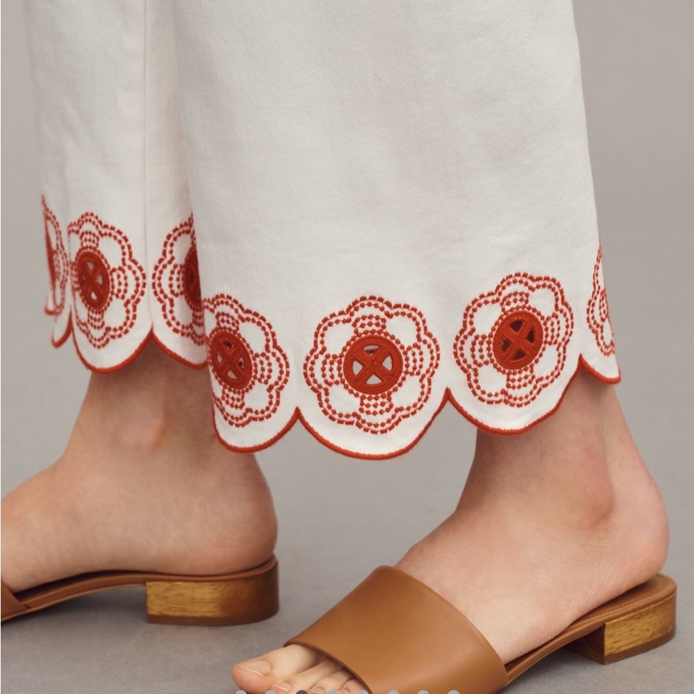 Maeve The Colette Scalloped Hem Embroidered White Jeans - Picture 3 of 10